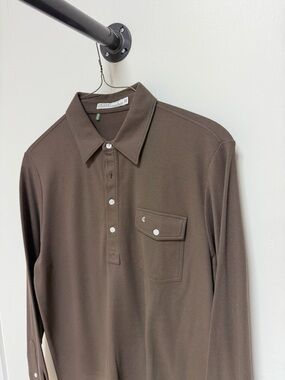 Criquet Men's Long-Sleeve Polo in Deep Brown
